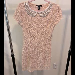 Forever 21 lace pearl collar peachy nude dress